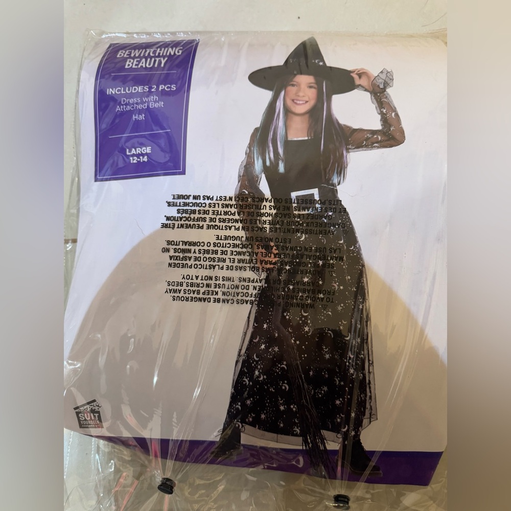 Girls' Black Starry Witch Costume with Hat